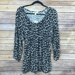 Michael Kors L Leopard Print Elastic Waist Top XB